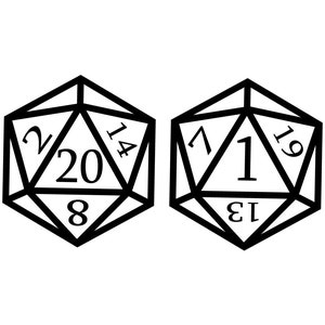 D20 Dice Art Set Natural 20 and Critical Failure 1 - Vinyl Decal Sticker for Walls