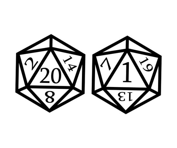 D20 Dice Art Set Natural 20 and Critical Failure 1 - Vinyl Decal Sticker  for Walls