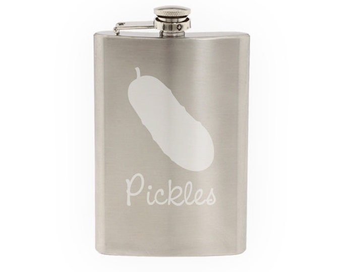 Produce Market #4 - Cucumber Culinary Vegetable Pickle- Etched 8 Oz Stainless Steel Flask