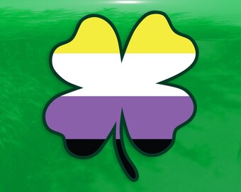 Four Leaf Clover Non Binary Flag LGBTQ - Vibrant Color Vinyl Decal Sticker