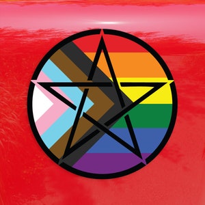 Upright Pentagram Progress Pride Flag POC Trans LGBTQ Flag - Lebendige Farbe Vinyl Aufkleber