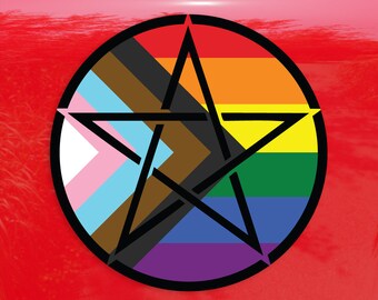 Upright Pentagram Progress Pride Flag POC Trans LGBTQ Flag - Vibrant Color Vinyl Decal Sticker