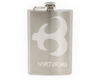 Adinkra Akan #6 - Nurturing African Sign Symbology - Etched 8 Oz Stainless Steel Flask