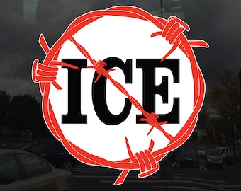 Anti ICE Protest Decal Bold Barbed Wire – Vibrant Color Static Cling Window Cling for Indoor and Outdoor Use