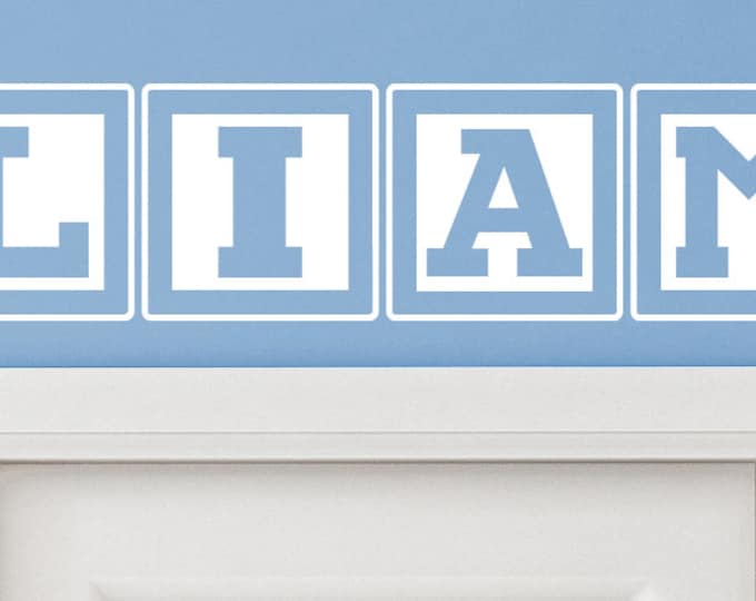 Liam Baby Block Name Bedroom Closet Door - 30 Inch Wide Wall Vinyl Decal Decorative (Lee)
