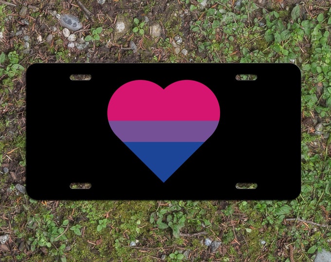 Heart Bisexual Pride Flag LGBTQ+ - Vibrant Color Aluminum License Plate (Black Plate)