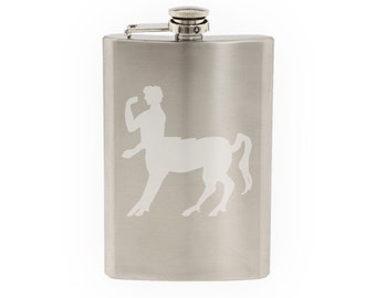 Mythical Creature - Centaur #2 Greek Folklore Symbol- Etched 8 Oz Stainless Steel Flask