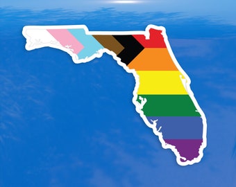 Florida State Shaped Progress Pride Flag LGBTQ POC Transgender Flag - Vibrant Color Vinyl Decal Sticker