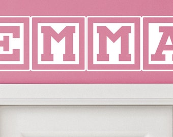 Emma Baby Block Name Bedroom Closet Door - 30 Inch Wide Wall Vinyl Decal Decorative Art