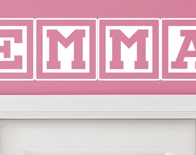 Emma Baby Block Name Bedroom Closet Door - 30 Inch Wide Wall Vinyl Decal Decorative Art