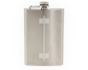 Barbell Weight Lifting Swole Olympic Muscle Building - Etched 8 Oz Stainless Steel Flask
