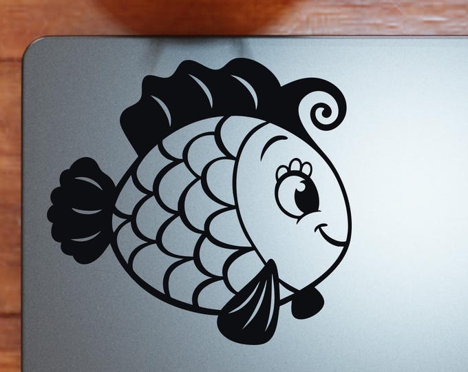 Smiling Pet Fish Sticker - Vinyl Decal Sticker Many Colors and Sizes Available