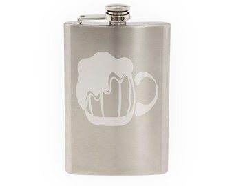 Beer Mug - Etched 8 Oz Stainless Steel Flask