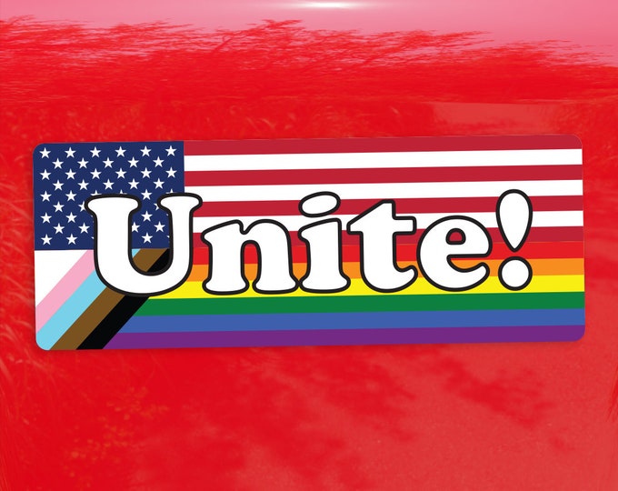 Unite! Workers Rights American Progress Pride Flag LGBTQ POC Transgender Flag - Vibrant Color Vinyl Decal Sticker