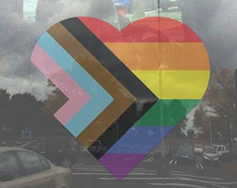 Heart Progress Pride Flag LGBTQ POC Transgender Flag - Semi-Transparent Window Cling (for Inside Windows)