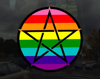 Upright Pentagram Classic Rainbow Pride Flag LGBTQ Flag - Vibrant Static Cling Window Cling Indoor and Outdoor!