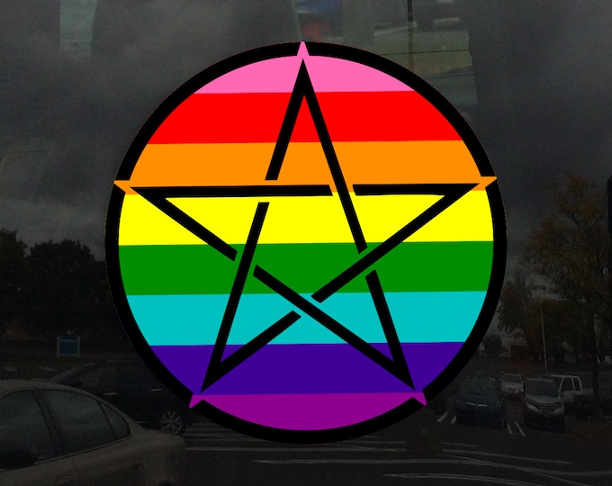 Upright Pentagram Classic Rainbow Pride Flag LGBTQ Flag - Vibrant Static Cling Window Cling Indoor and Outdoor!