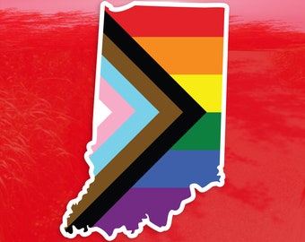 Indiana State Shape Progress Pride Flag LGBTQ POC Transgender Flag - Vibrant Color Vinyl Decal Sticker