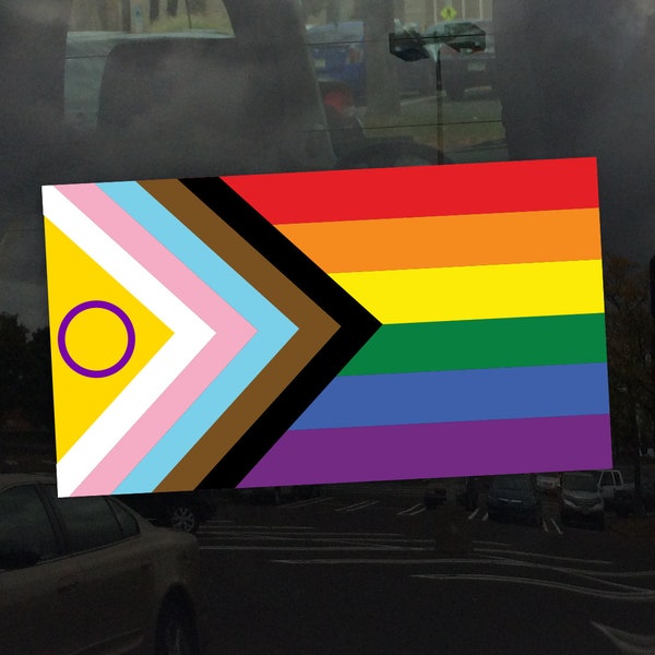 Intersex Progress Pride Flag LGBTQIA+ POC Transgender - Vibrant Color Static Cling Window Cling - Use Indoor and Outdoor!