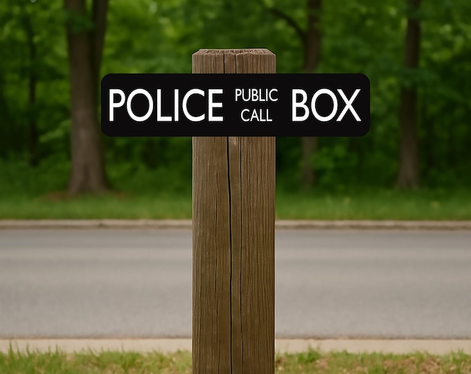 Police Telephone Box Sign – 4x17 Inch Aluminum Public Call Box Door Sign for Props and Decor