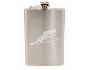 Extreme Sports #5 - Ski Jumping Trick Aerial Big Air - Etched 8 Oz Stainless Steel Flask