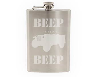 World War Two #4 - Troop Transport Light Truck - Etched 8 Oz Stainless Steel Flask