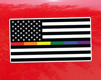 The Thin Gay Line United States Flag Sticker - LGBTQ Pride Vinyl Decal for Cars, Laptops, Windows and Water Bottles