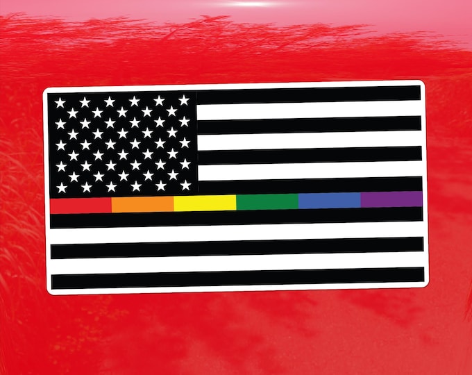 The Thin Gay Line United States Flag Sticker - LGBTQ Pride Vinyl Decal for Cars, Laptops, Windows and Water Bottles
