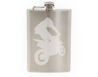 Extreme Sports #2 -Dirt Bike Motocross Offroad Racing - Etched 8 Oz Stainless Steel Flask