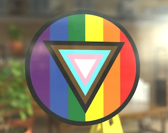 Safe Space Progress Pride Flag LGBTQ POC Transgender Flag - Vibrant Color Static Cling Window Cling - Use Indoor and Outdoor!