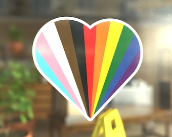 Sunburst Heart Progress Pride Flag LGBTQ POC Transgender Flag - Vibrant Color Static Cling Window Cling - Use Indoor and Outdoor!