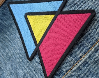 Pansexual Flag Pan Triangles Pink Yellow and Blue - 4 inch Iron-on Embroidered Patch