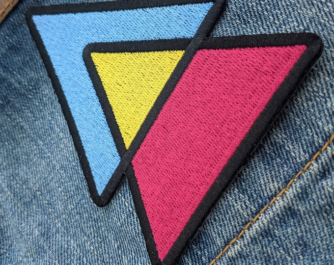Pansexual Flag Pan Triangles Pink Yellow and Blue - 4 inch Iron-on Embroidered Patch