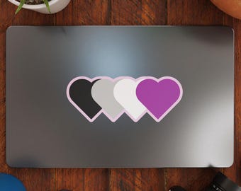 Asexual Flag Hearts Vinyl Decal Sticker – Subtle Pride Gift for Cars, Laptops, Windows – Durable, Weatherproof, Easy to Apply