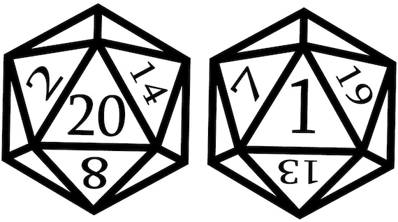 D20 Dice Art Set Natural 20 and Critical Failure 1 - Vinyl Decal