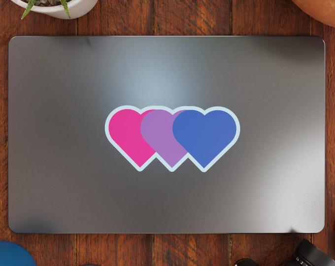Bisexual Flag Pride Hearts Vinyl Decal Sticker – Subtle Pride Gift for Cars, Laptops, Windows – Durable, Weatherproof, Easy to Apply