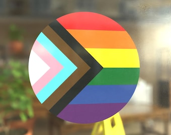 Circle Progress Pride Flag LGBTQ POC Transgender Flag - Vibrant Color Static Cling Window Cling - Use Indoor and Outdoor!