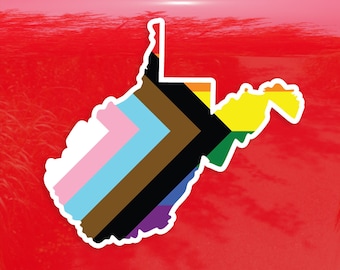 West Virginia State Shape Progress Pride Flag LGBTQ POC Transgender Flag - Vibrant Color Vinyl Decal Sticker