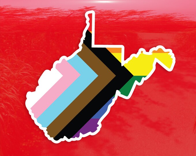West Virginia State Shape Progress Pride Flag LGBTQ POC Transgender Flag - Vibrant Color Vinyl Decal Sticker