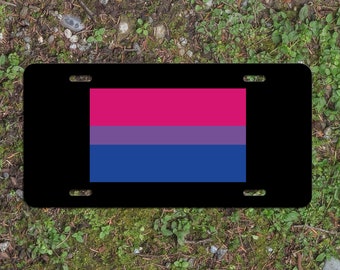 Bisexual Pride Flag LGBTQ+ - Vibrant Color Aluminum License Plate (Black Plate)