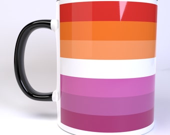Lesbian Pride Flag - 11 Ounce Ceramic Coffee Mug Teacup Black or White Handle