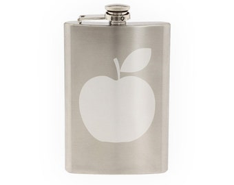 Fitness Gym Art #1- Apple A Day Diet and Exercise- Etched 8 Oz Stainless Steel Flask