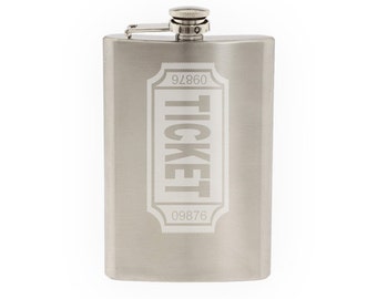 Cinema Home Theater Part 10 - Vintage Film Ticket Stub- Etched 8 Oz Stainless Steel Flask