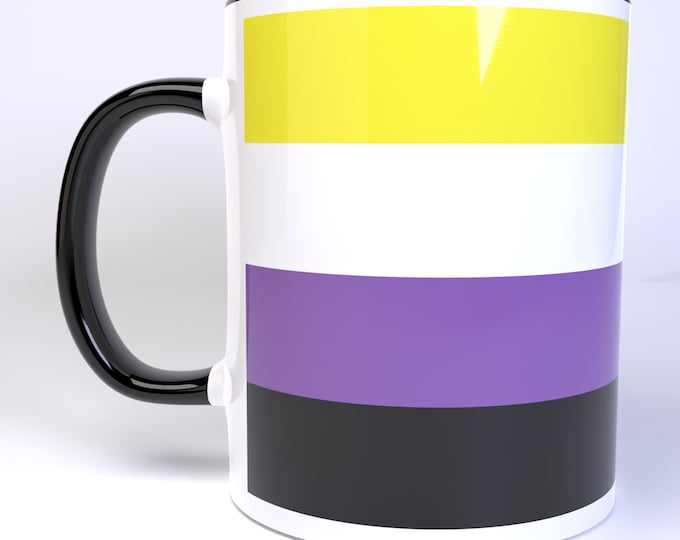 Non Binary Pride Flag - 11 Ounce Ceramic Coffee Mug Teacup Black or White Handle