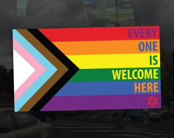 Star of David Every One Is Welcome Here Progress Pride Flag - Vibrant Static Cling Window Cling Indoor and Outdoor!
