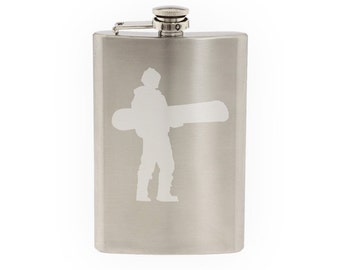Snowboard Trick #8- Mountain Downhill Competitive - Etched 8 Oz Stainless Steel Flask