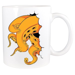 Kraken Attack! Bright Orange Tentacle Monster from beyond! - 11 Ounce Ceramic Coffee Mug Teacup
