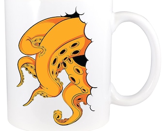 Kraken Attack! Bright Orange Tentacle Monster from beyond! - 11 Ounce Ceramic Coffee Mug Teacup