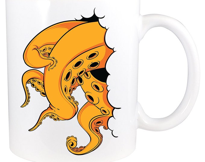 Kraken Attack! Bright Orange Tentacle Monster from beyond! - 11 Ounce Ceramic Coffee Mug Teacup