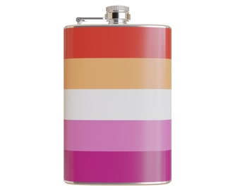 Lesbian Pride Flag Printed Vinyl Wrapped 8 Ounce Stainless Steel Flask